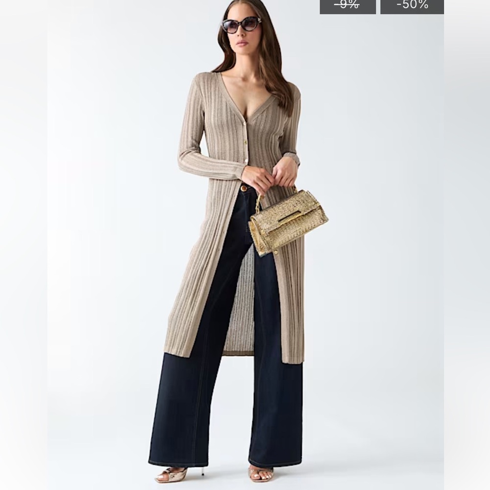 Marciano Elegant Taupe Lurex Thread Cardigan - Size M